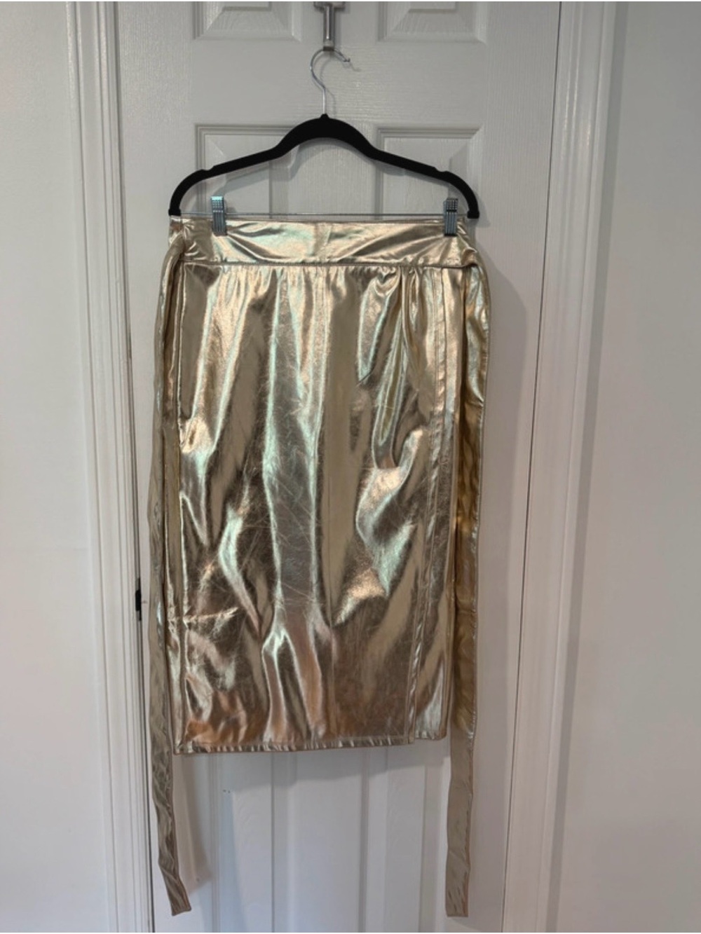 Metallic Gold Faux Leather Wrap Midi Skirt Size M